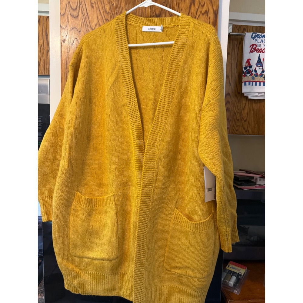 JustFab Mustard Yellow Oversized‎ Open Front Knit Cardigan Sweater XL NWT